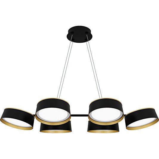 Quoizel Byrnes 40in 1-Light Island Chandelier | Modern Matte Black and Gold Metal | Kitchen Island & Dining Room | 40 x 21 x 4.5 in | Model BYS640MBK
