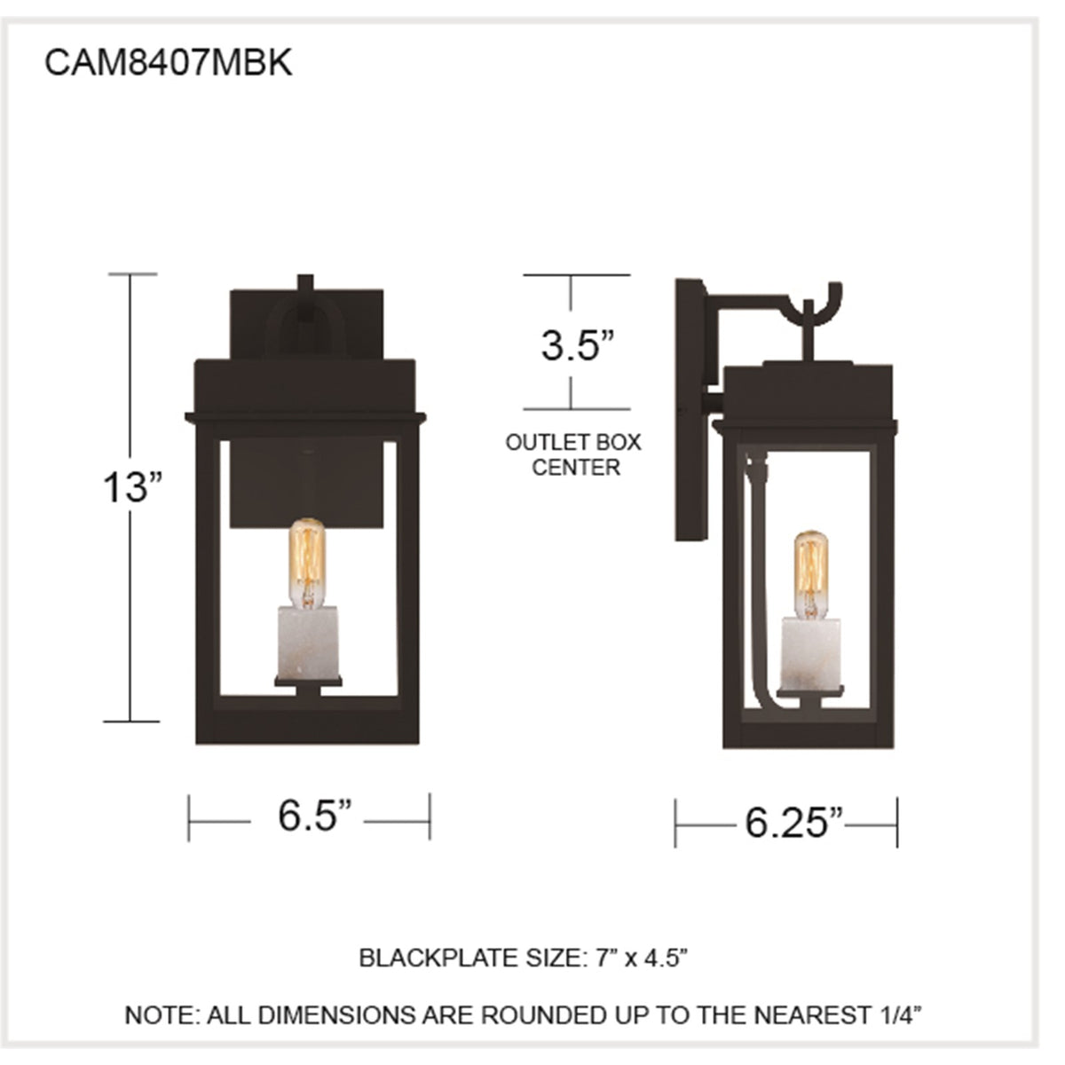 Quoizel Carmen 13in 1-Light Outdoor Wall Lantern | Transitional Matte Black and Clear Glass | Front Porch & Patio | Model CAM8407MBK