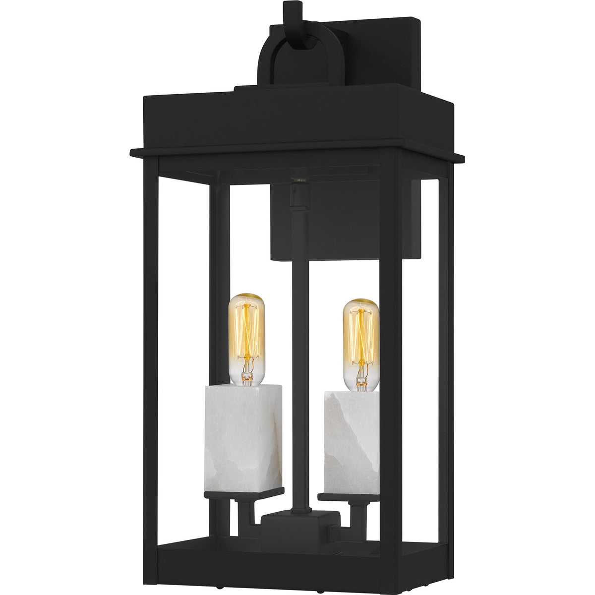 Quoizel Carmen 8in 2-Light Outdoor Wall Lantern | Transitional Matte Black and Clear Glass | Front Porch & Patio | Model CAM8408MBK
