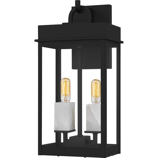 Quoizel Carmen 8in 2-Light Outdoor Wall Lantern | Transitional Matte Black and Clear Glass | Front Porch & Patio | Model CAM8408MBK