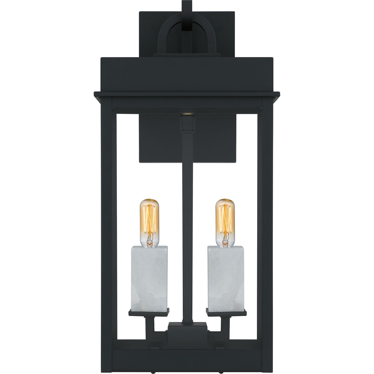 Quoizel Carmen 8in 2-Light Outdoor Wall Lantern | Transitional Matte Black and Clear Glass | Front Porch & Patio | Model CAM8408MBK