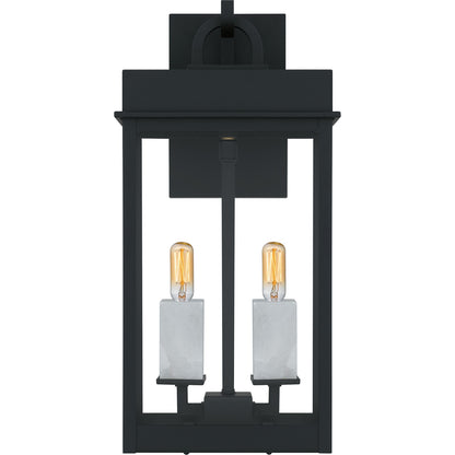 Quoizel Carmen 8in 2-Light Outdoor Wall Lantern | Transitional Matte Black and Clear Glass | Front Porch & Patio | Model CAM8408MBK