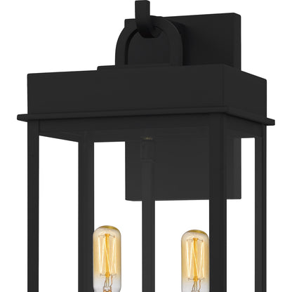 Quoizel Carmen 8in 2-Light Outdoor Wall Lantern | Transitional Matte Black and Clear Glass | Front Porch & Patio | Model CAM8408MBK