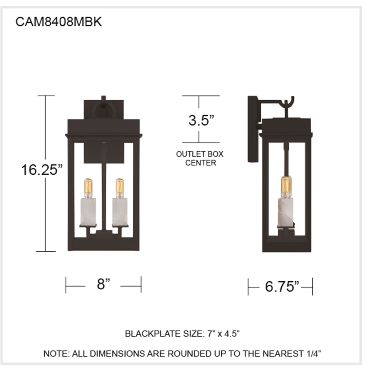 Quoizel Carmen 8in 2-Light Outdoor Wall Lantern | Transitional Matte Black and Clear Glass | Front Porch & Patio | Model CAM8408MBK