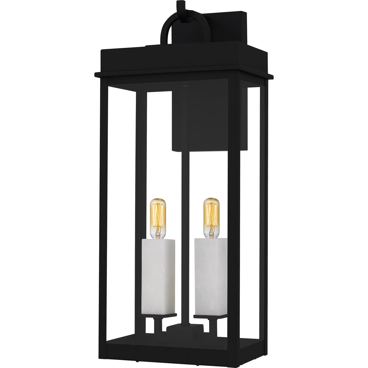 Quoizel Carmen 9in 2-Light Outdoor Wall Lantern | Transitional Matte Black and Clear Glass | Front Porch & Patio | Model CAM8409MBK