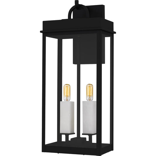 Quoizel Carmen 9in 2-Light Outdoor Wall Lantern | Transitional Matte Black and Clear Glass | Front Porch & Patio | Model CAM8409MBK