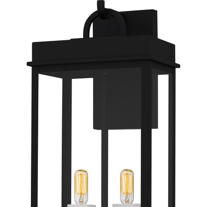 Quoizel Carmen 9in 2-Light Outdoor Wall Lantern | Transitional Matte Black and Clear Glass | Front Porch & Patio | Model CAM8409MBK