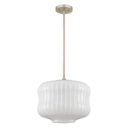 Quoizel Cara 14in 1-Light Pendant | Modern Brushed Nickel and Ribbed Clear Opal Glass | Kitchen Island & Dining Room | Model CARA1814BN