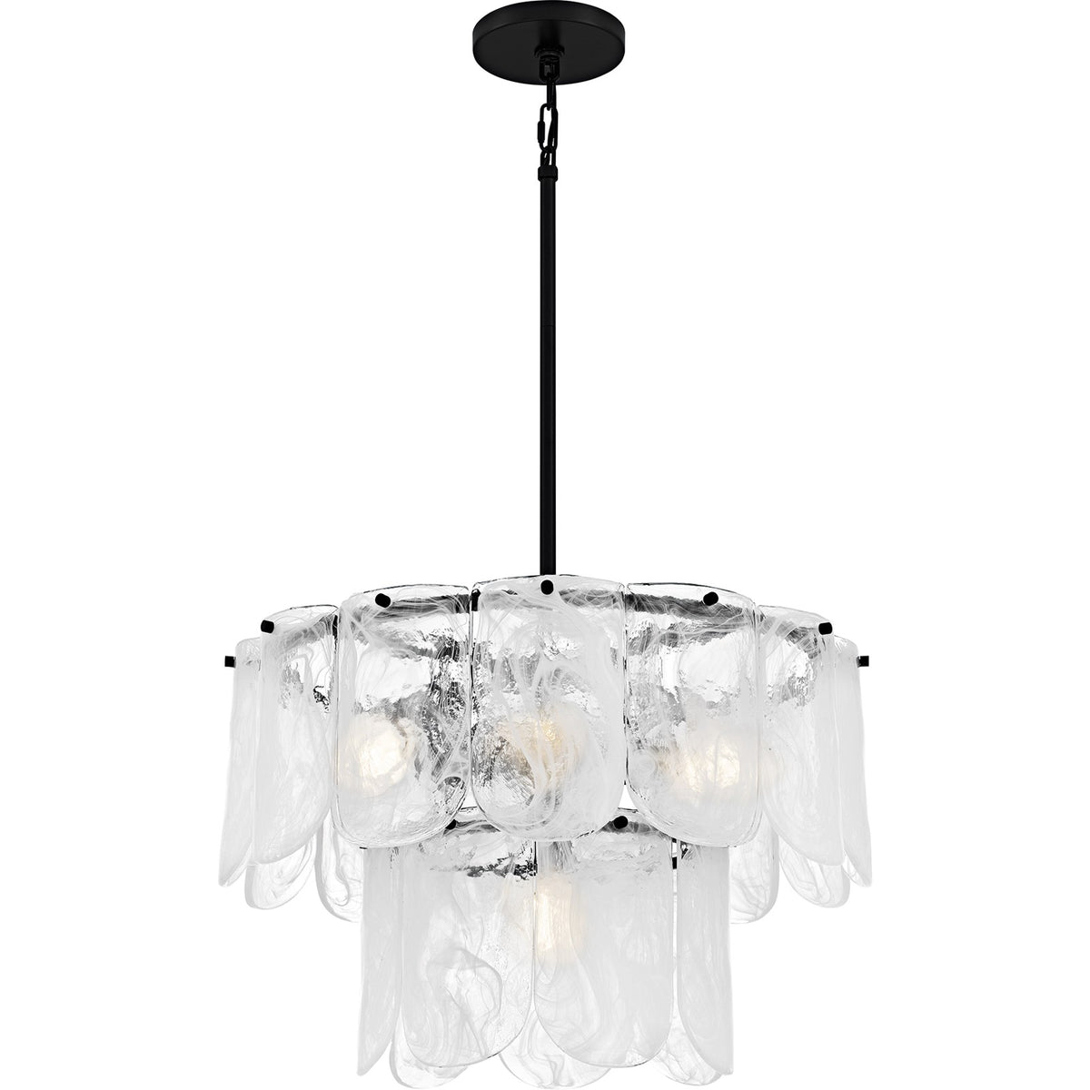 Quoizel Cassidy 24in 5-Light Pendant | Transitional Matte Black and White Swirl Glass | Dining Room & Foyer | Model CAS2824MBK
