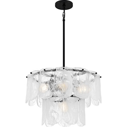 Quoizel Cassidy 24in 5-Light Pendant | Transitional Matte Black and White Swirl Glass | Dining Room & Foyer | Model CAS2824MBK