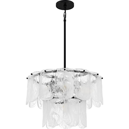 Quoizel Cassidy 24in 5-Light Pendant | Transitional Matte Black and White Swirl Glass | Dining Room & Foyer | Model CAS2824MBK