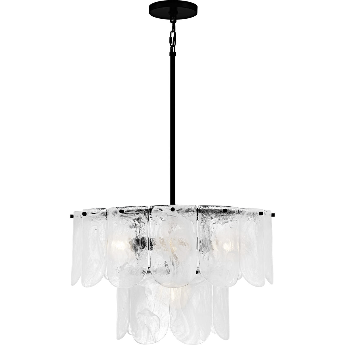 Quoizel Cassidy 24in 5-Light Pendant | Transitional Matte Black and White Swirl Glass | Dining Room & Foyer | Model CAS2824MBK