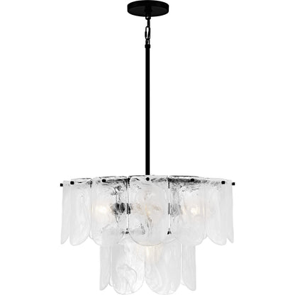 Quoizel Cassidy 24in 5-Light Pendant | Transitional Matte Black and White Swirl Glass | Dining Room & Foyer | Model CAS2824MBK