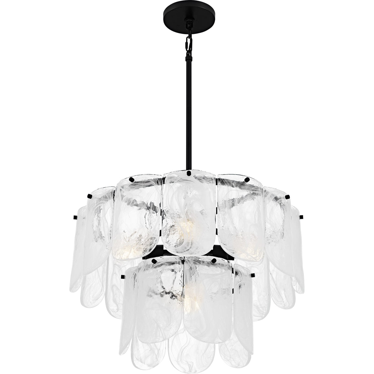 Quoizel Cassidy 24in 5-Light Pendant | Transitional Matte Black and White Swirl Glass | Dining Room & Foyer | Model CAS2824MBK