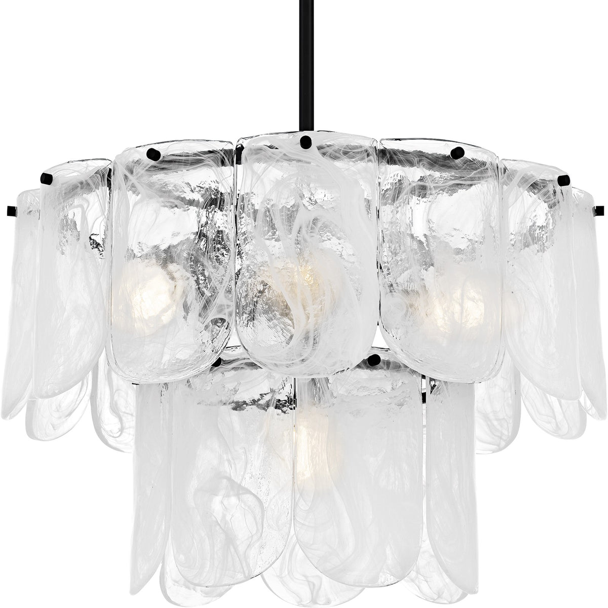 Quoizel Cassidy 24in 5-Light Pendant | Transitional Matte Black and White Swirl Glass | Dining Room & Foyer | Model CAS2824MBK