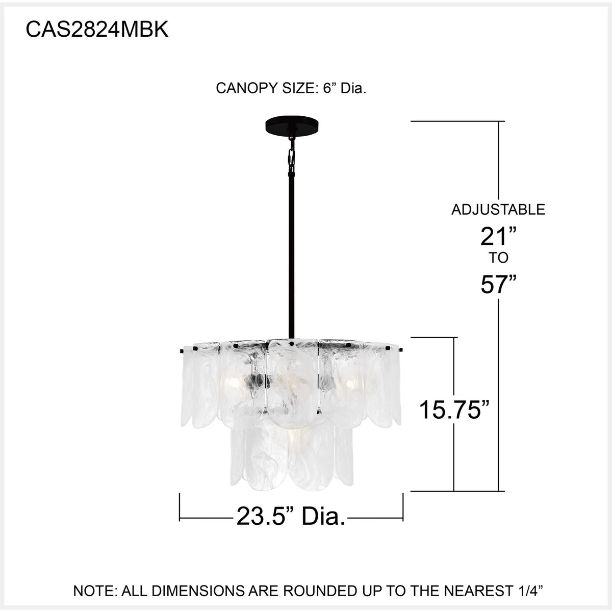 Quoizel Cassidy 24in 5-Light Pendant | Transitional Matte Black and White Swirl Glass | Dining Room & Foyer | Model CAS2824MBK