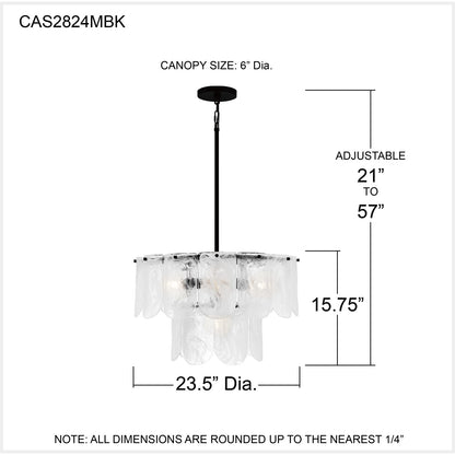Quoizel Cassidy 24in 5-Light Pendant | Transitional Matte Black and White Swirl Glass | Dining Room & Foyer | Model CAS2824MBK