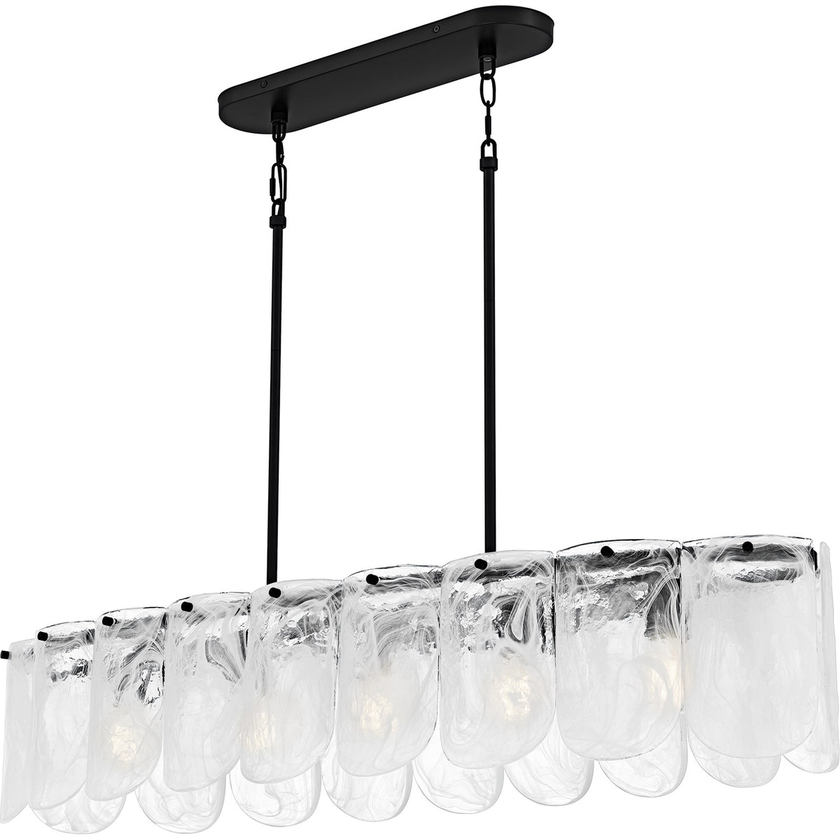 Quoizel Cassidy 43in 5-Light Island Chandelier | Transitional Matte Black and White Swirl Glass | Kitchen Island & Dining Room | Model CAS543MBK