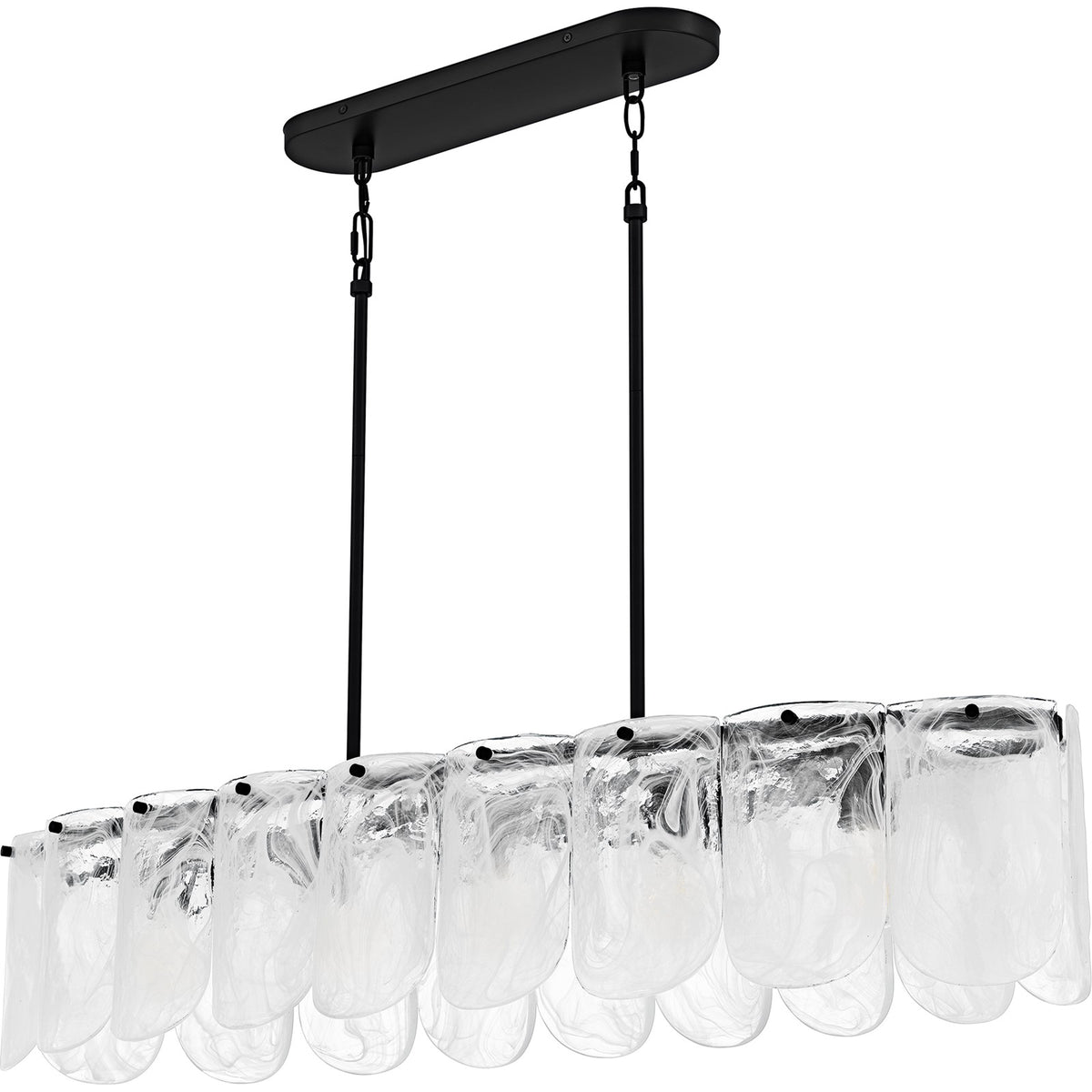 Quoizel Cassidy 43in 5-Light Island Chandelier | Transitional Matte Black and White Swirl Glass | Kitchen Island & Dining Room | Model CAS543MBK