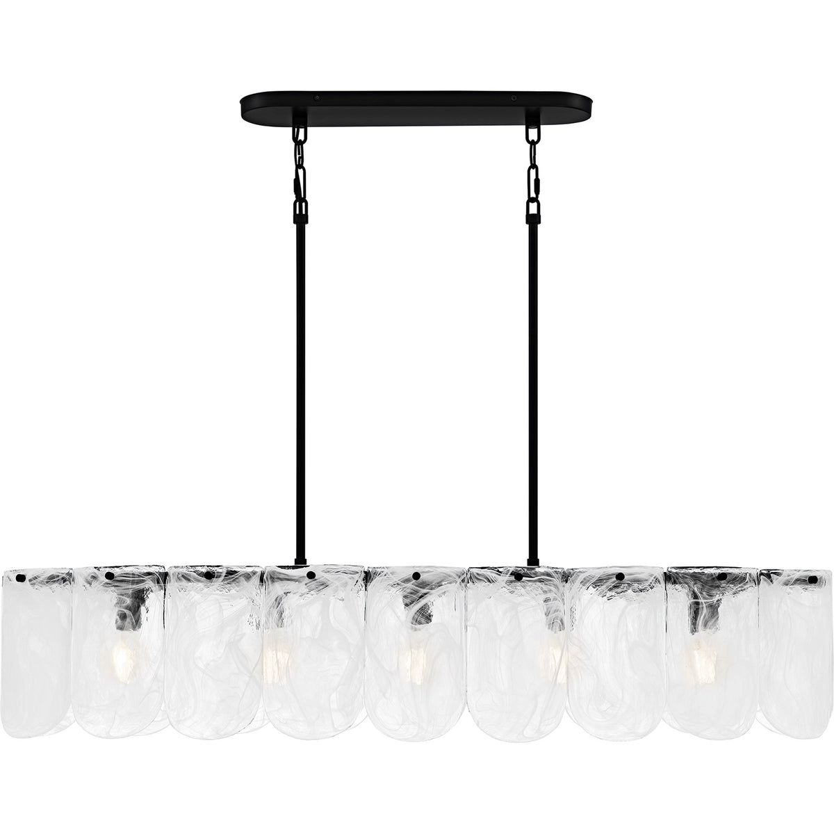 Quoizel Cassidy 43in 5-Light Island Chandelier | Transitional Matte Black and White Swirl Glass | Kitchen Island & Dining Room | Model CAS543MBK