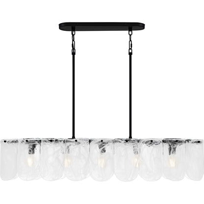 Quoizel Cassidy 43in 5-Light Island Chandelier | Transitional Matte Black and White Swirl Glass | Kitchen Island & Dining Room | Model CAS543MBK