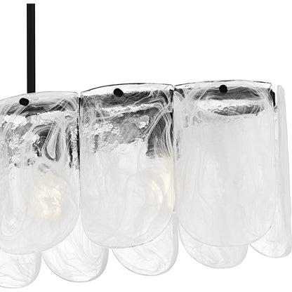 Quoizel Cassidy 43in 5-Light Island Chandelier | Transitional Matte Black and White Swirl Glass | Kitchen Island & Dining Room | Model CAS543MBK