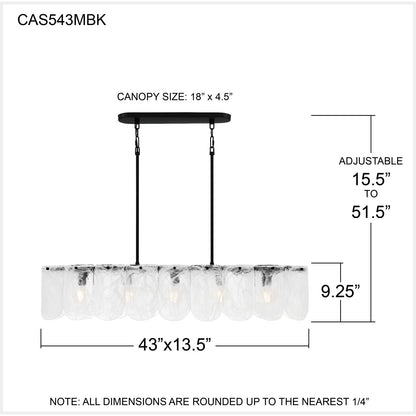 Quoizel Cassidy 43in 5-Light Island Chandelier | Transitional Matte Black and White Swirl Glass | Kitchen Island & Dining Room | Model CAS543MBK