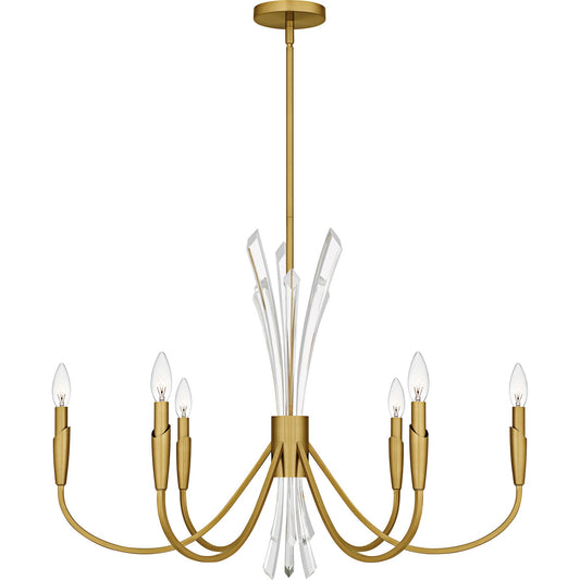 Quoizel Cecily 32in 6-Light Chandelier | Modern Brushed Gold and Crystal Steel | Dining Room & Foyer | 32 x 32 x 24.25 in | Model CCY5032BRG