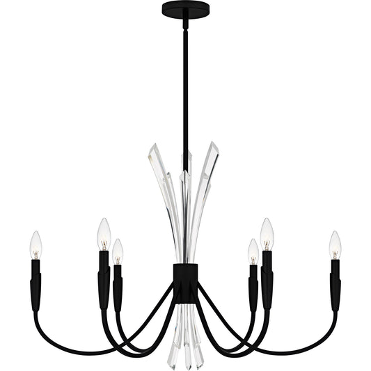 Quoizel Cecily 32in 6-Light Chandelier | Modern Matte Black and Crystal Steel | Dining Room & Foyer | 32 x 32 x 24.25 in | Model CCY5032MBK