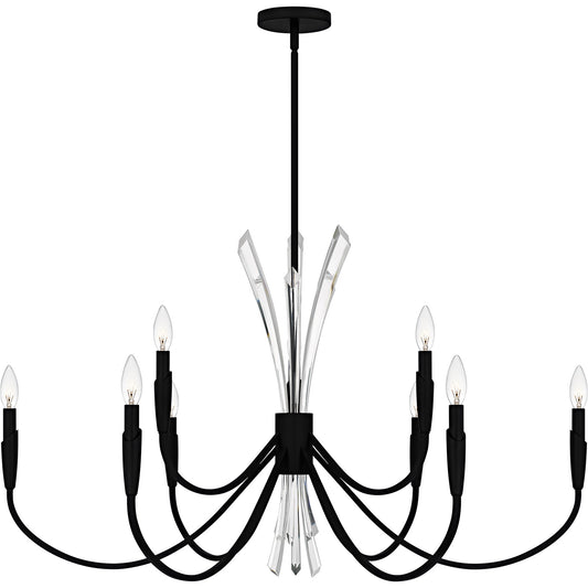 Quoizel Cecily 40in 9-Light Chandelier | Modern Matte Black and Crystal Steel | Dining Room & Foyer | 40 x 40 x 25 in | Model CCY5040MBK