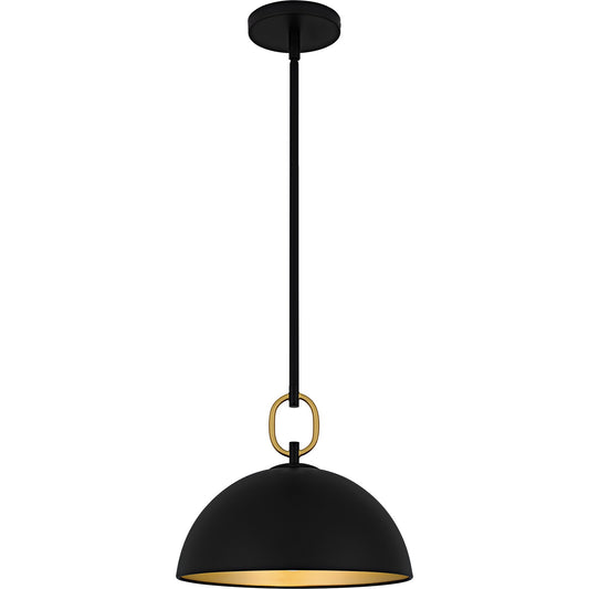 Quoizel Cleo 12in 1-Light Pendant | Industrial Matte Black and Gold Metal Shade | Kitchen Island & Dining Room | 12 x 12 x 10 in | Model CEO1812MBK