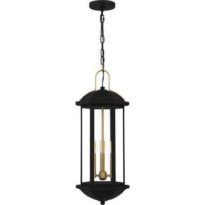 Quoizel Crestfield 10in 3-Light Mini Pendant | Classic Matte Black and Brushed Gold Clear Glass | Kitchen Island & Bar Area | Model CFD1510MBK