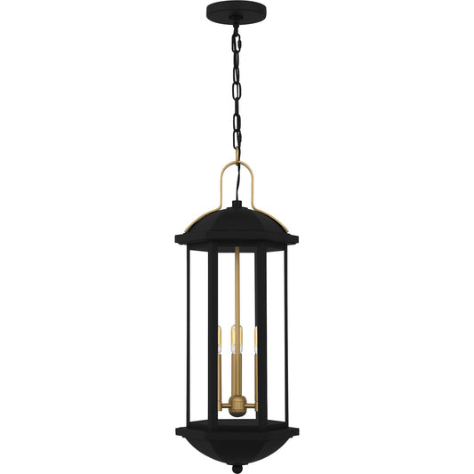 Quoizel Crestfield 10in 3-Light Mini Pendant | Classic Matte Black and Brushed Gold Clear Glass | Kitchen Island & Bar Area | Model CFD1510MBK