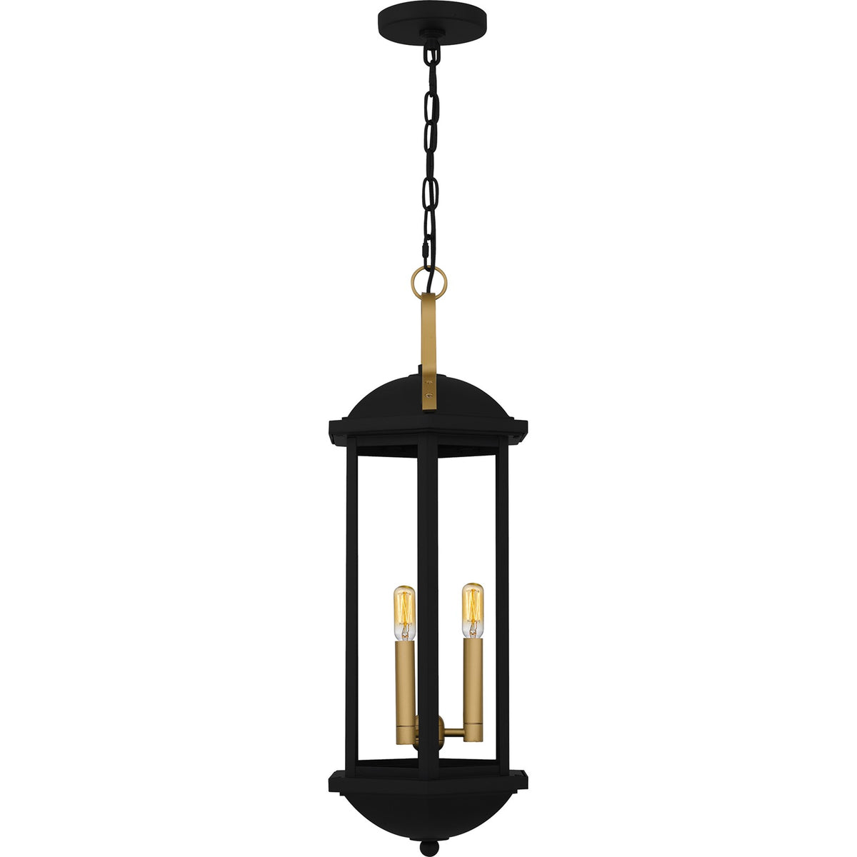 Quoizel Crestfield 10in 3-Light Mini Pendant | Classic Matte Black and Brushed Gold Clear Glass | Kitchen Island & Bar Area | Model CFD1510MBK