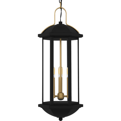 Quoizel Crestfield 10in 3-Light Mini Pendant | Classic Matte Black and Brushed Gold Clear Glass | Kitchen Island & Bar Area | Model CFD1510MBK