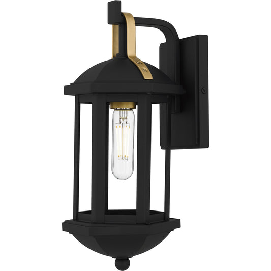 Quoizel Crestfield 15in 1-Light Outdoor Wall Lantern | Traditional Matte Black and Clear Glass | Entryway & Porch | Model CFD8406MBK