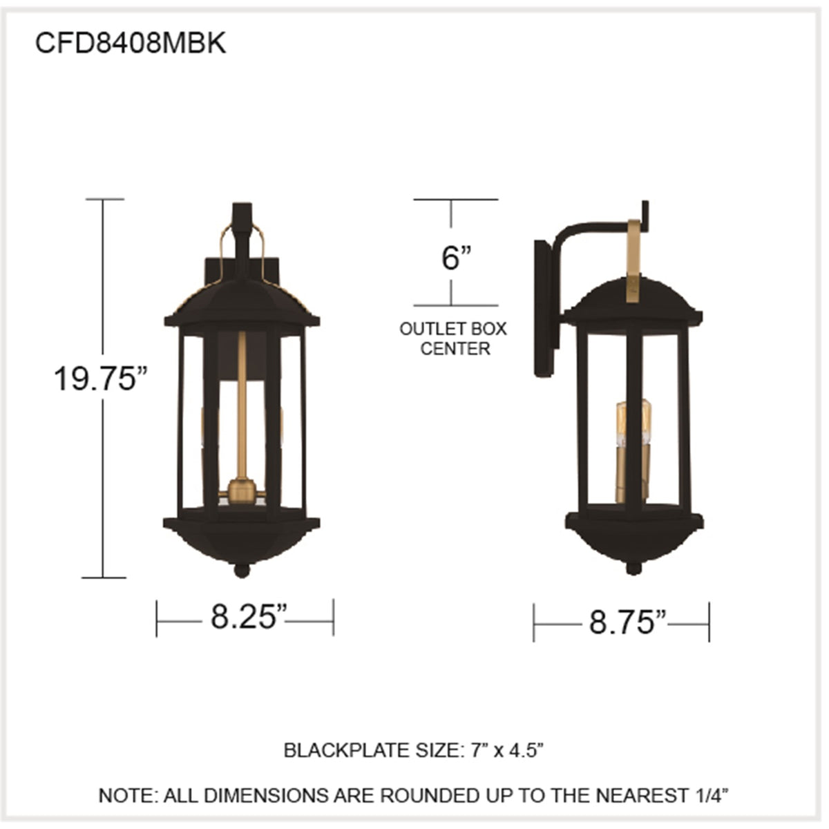 Quoizel Crestfield 20in 2-Light Outdoor Wall Lantern | Traditional Matte Black and Clear Glass | Entryway & Porch | Model CFD8408MBK