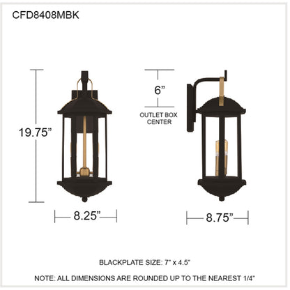 Quoizel Crestfield 20in 2-Light Outdoor Wall Lantern | Traditional Matte Black and Clear Glass | Entryway & Porch | Model CFD8408MBK