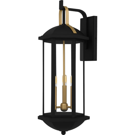 Quoizel Crestfield 26in 3-Light Outdoor Wall Lantern | Traditional Matte Black and Clear Glass | Entryway & Porch | Model CFD8410MBK