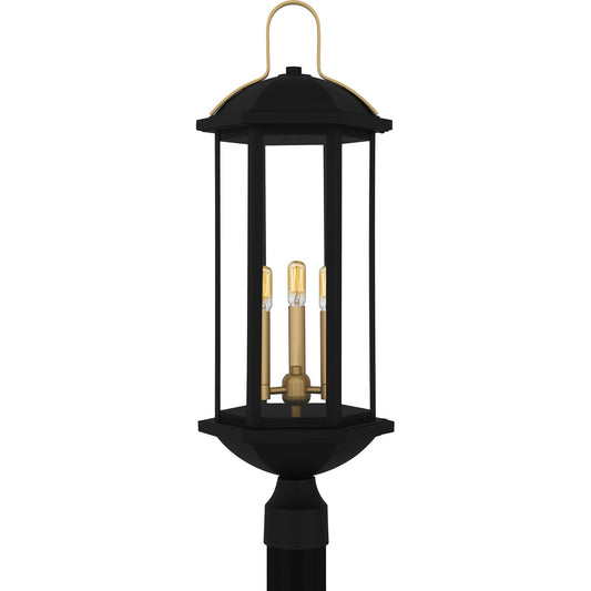 Quoizel Crestfield 28in 3-Light Outdoor Post Lantern | Traditional Matte Black and Clear Glass | Driveway & Yard | 10 x 10 x 28 in | Model CFD9010MBK