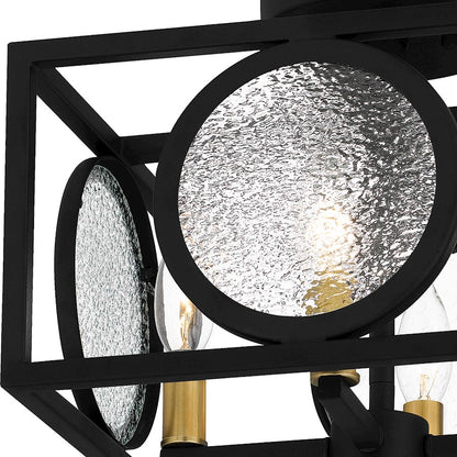 Quoizel Chalamont 4 Light Semi-Flush Mount, Black/Clear Texture