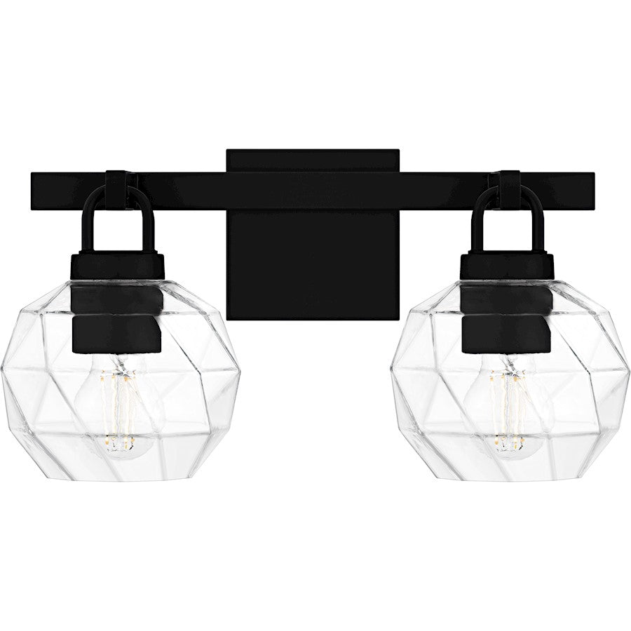 Quoizel Celina 16in 2-Light Vanity Light | Modern Matte Black and Clear Faceted Glass | Bathroom Vanity & Powder Room | Model CIA8616MBK