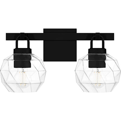 Quoizel Celina 16in 2-Light Vanity Light | Modern Matte Black and Clear Faceted Glass | Bathroom Vanity & Powder Room | Model CIA8616MBK