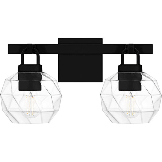 Quoizel Celina 16in 2-Light Vanity Light | Modern Matte Black and Clear Faceted Glass | Bathroom Vanity & Powder Room | Model CIA8616MBK