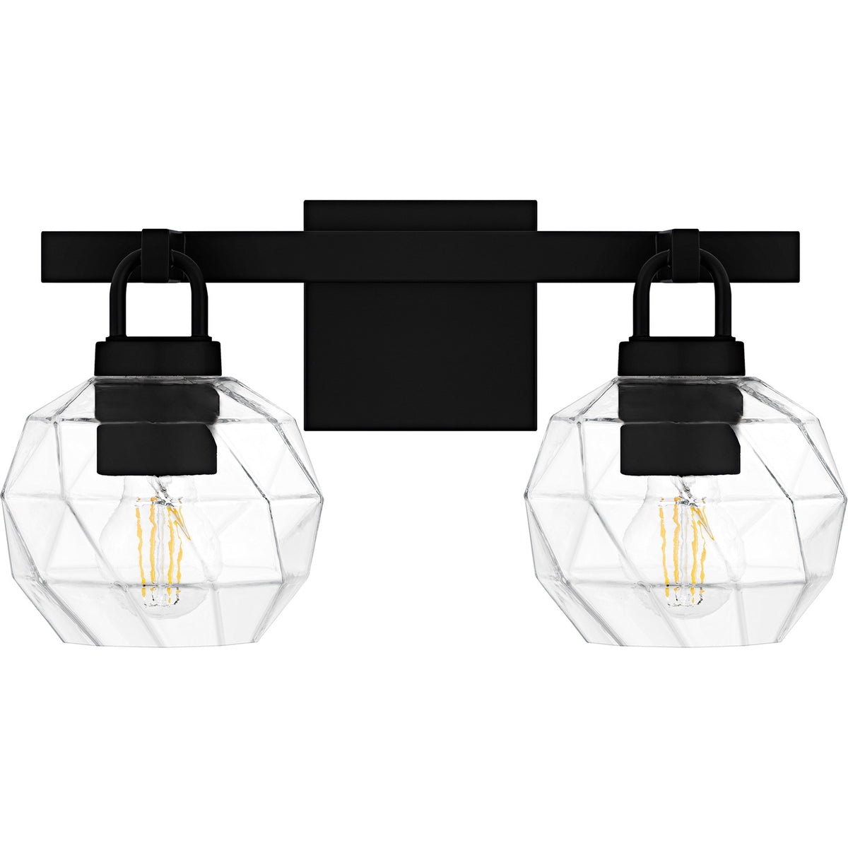 Quoizel Celina 16in 2-Light Vanity Light | Modern Matte Black and Clear Faceted Glass | Bathroom Vanity & Powder Room | Model CIA8616MBK