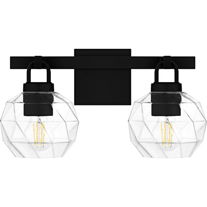 Quoizel Celina 16in 2-Light Vanity Light | Modern Matte Black and Clear Faceted Glass | Bathroom Vanity & Powder Room | Model CIA8616MBK