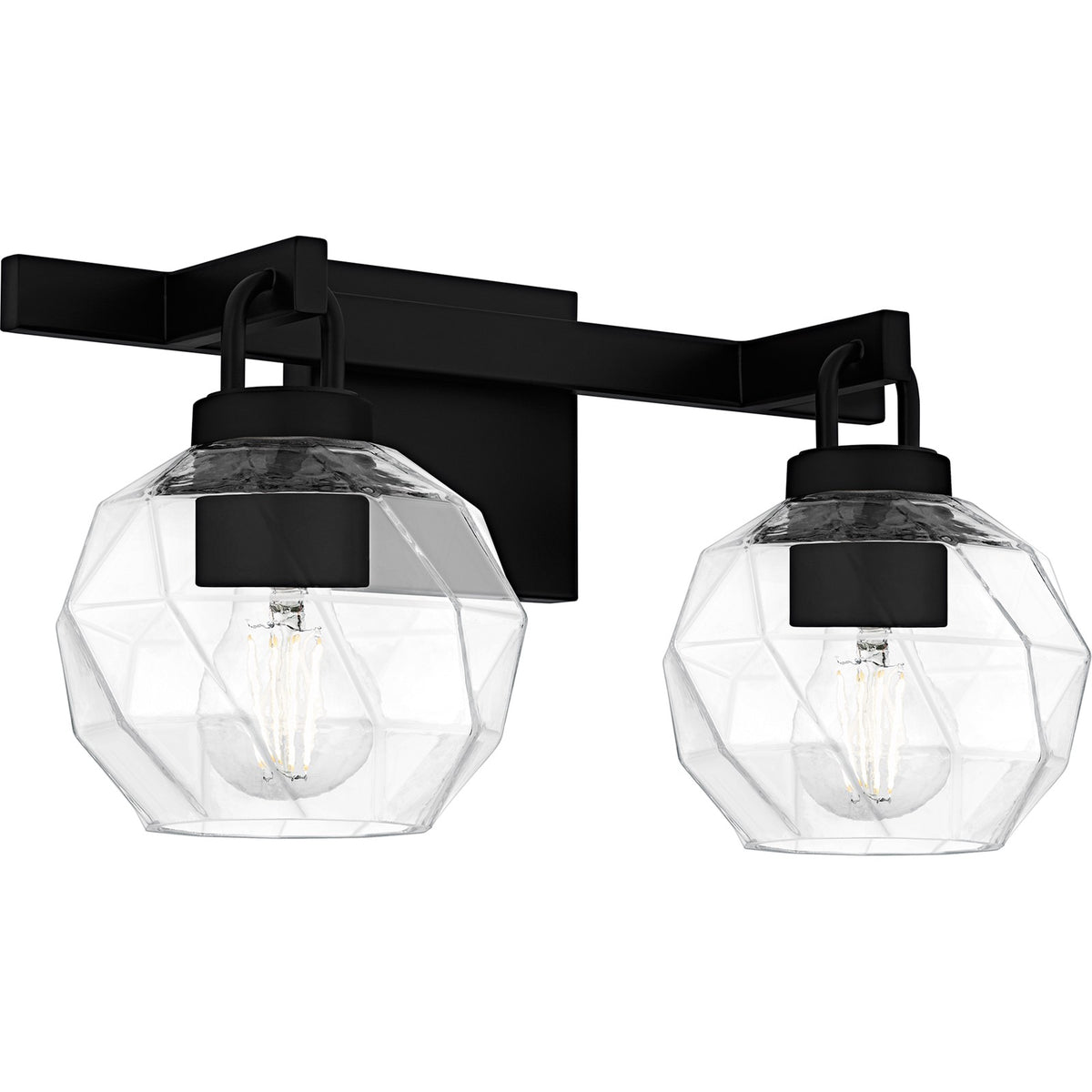Quoizel Celina 16in 2-Light Vanity Light | Modern Matte Black and Clear Faceted Glass | Bathroom Vanity & Powder Room | Model CIA8616MBK