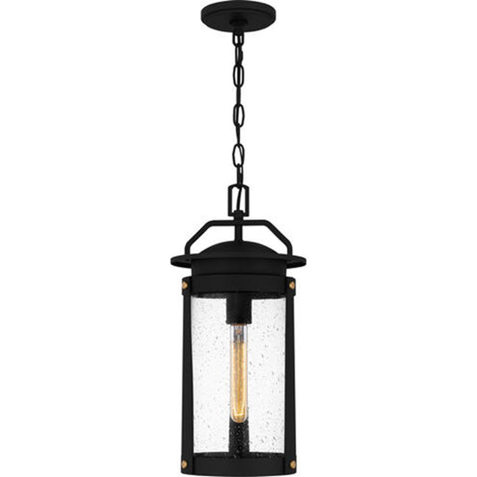 Quoizel Clifton 9in 1-Light Mini Pendant | Transitional Earth Black and Clear Seedy Glass | Kitchen Island & Dining Room | Model CLI1509EK
