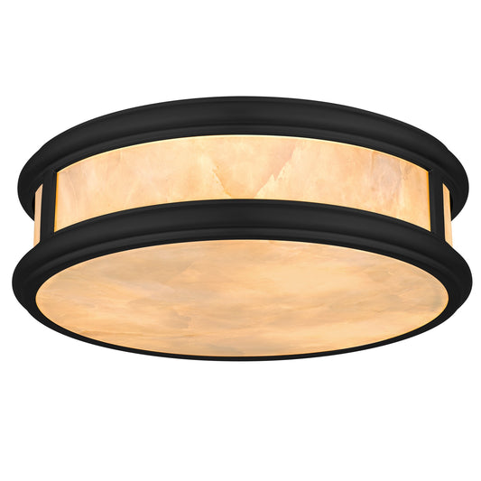 Quoizel Colette 16in LED Flush Mount | Contemporary Matte Black and Alabaster Glass | Bathroom & Hallway | 16.25 x 16.25 x 5 in | Model COLE1616MBK