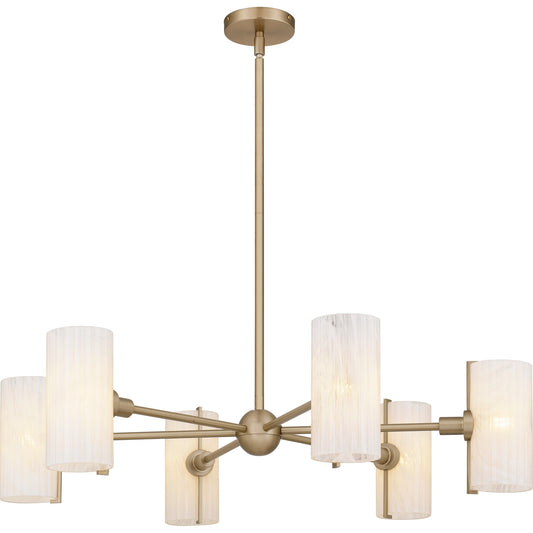 Quoizel Curran 36in 6-Light Chandelier | Transitional Bronze Gold and Clear Ribbed Swirl Glass | Dining Room & Foyer | Model CRR5036BGD